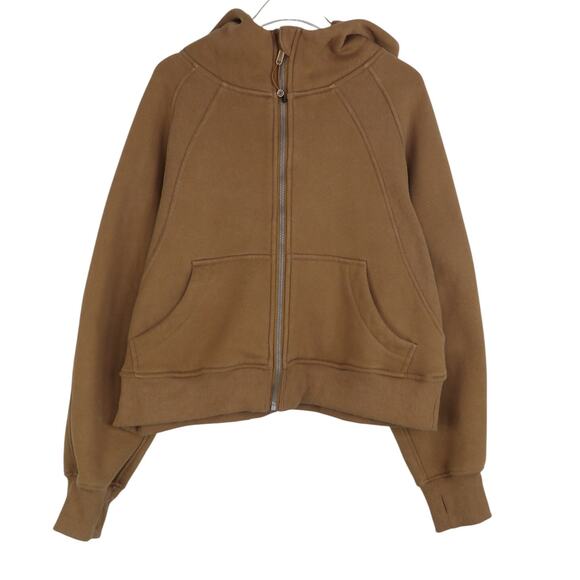 Trendy Queen Tan Brown Cropped Full Zip Scuba Sweatshirt With Hood Medium Fleece - Picture 1 of 5